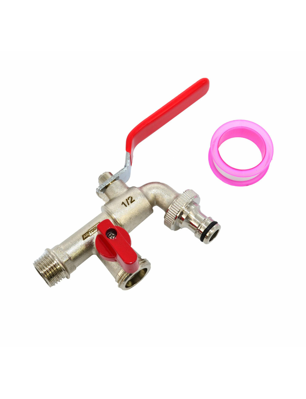 AWTOOLS KRAN OGRODOWY MOSIĄDZ NIKLOWANY PODWÓJNY 1/2" GWINT ZEWNĘTRZNY 2x3/4"