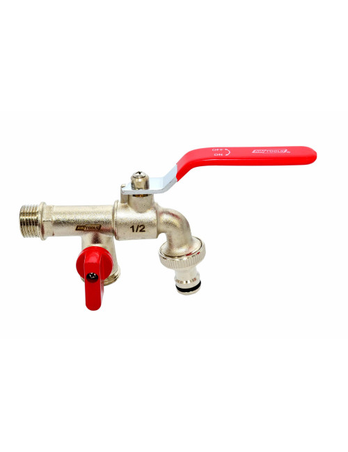 AWTOOLS KRAN OGRODOWY MOSIĄDZ NIKLOWANY PODWÓJNY 1/2" GWINT ZEWNĘTRZNY 2x3/4"