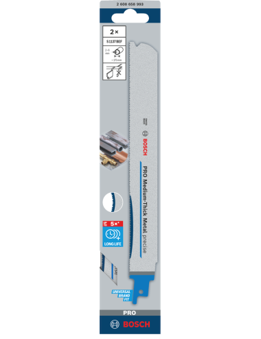 BOSCH BRZESZCZOT DO PIŁY SZABLASTEJ PRO MEDIUM-THICK METAL PRECISE S1137BEF 1,1 x 25 x 225mm 2szt.