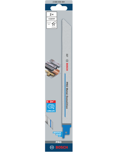 BOSCH BRZESZCZOT DO PIŁY SZABLASTEJ PRO METAL DEMOLITION S1125VF 1,25 x 19 x 225mm 2szt.