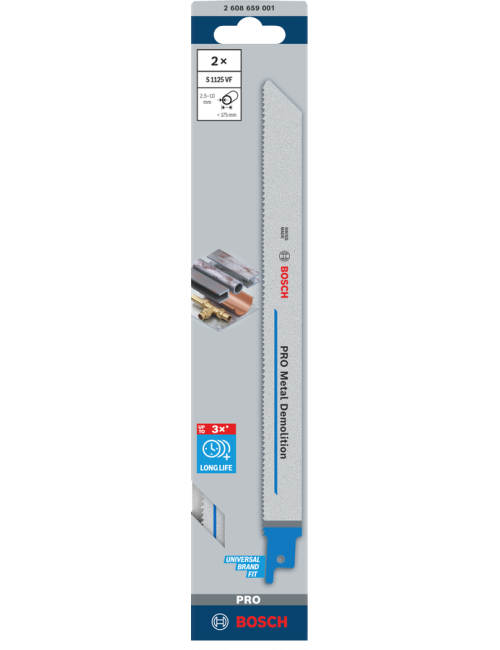 BOSCH BRZESZCZOT DO PIŁY SZABLASTEJ PRO METAL DEMOLITION S1125VF 1,25 x 19 x 225mm 2szt.
