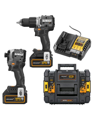 DEWALT ZESTAW COMBO ZAKRĘTARKA UDAROWA + WIERTARKO WKRĘTARKA 18V DCK200MP2T (DCD85 + DCF85) 2x5,0Ah TSTAK MCLAREN
