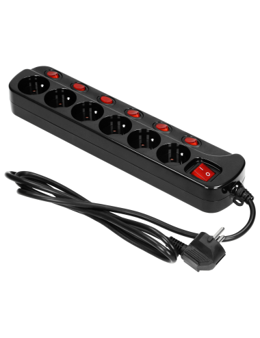 ORNO LISTWA ZASILAJĄCA "MULTISWITCH"6 GNIAZD 2P + Z, KABEL 3X 1,5 MM, DŁUGOŚĆ 1,5M CZARNA