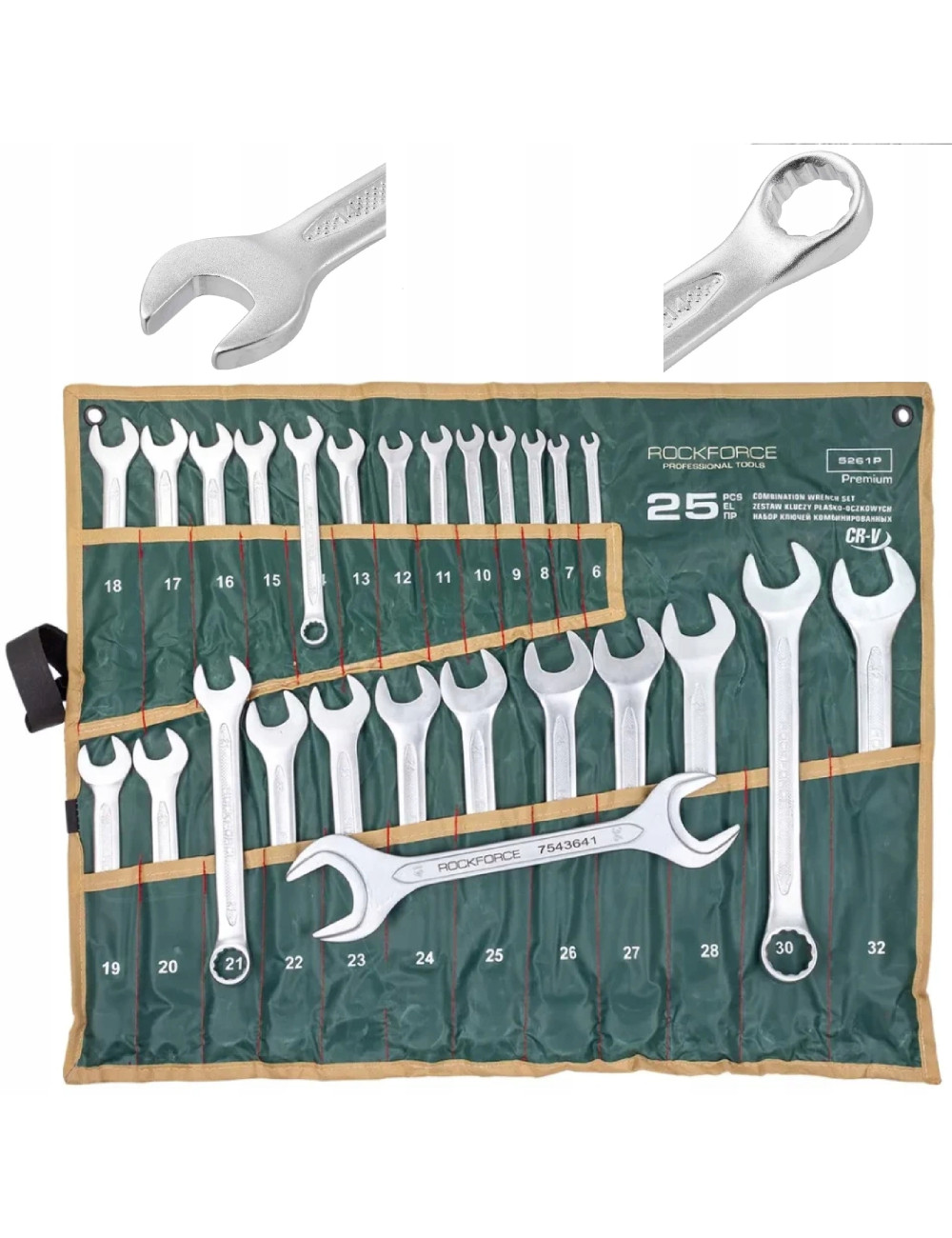 ROCKFORCE KLUCZ PŁASKO-OCZKOWY ZESTAW 25ementów (6-32mm) + KLUCZ PŁASKI 36x41mm