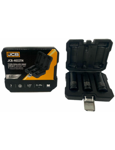 JCB NASADKI UDAROWE DŁUGIE ZESTAW 3 elementy 1/2" 6-KĄTNE (17,19,21mm) CIENKOŚCIENNE