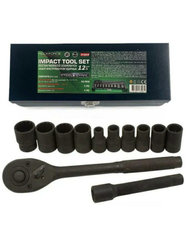 ROCKFORCE ZESTAW KLUCZY UDAROWYCH 12 elementów 1/2" 12KĄTNE (10-24mm)