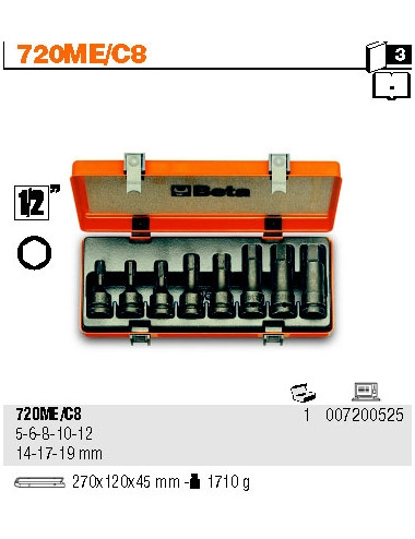 BETA KOMPLET 8 NASADEK UDAROWYCH Z KOŃCÓWKĄ TRZPIENIOWĄ SZEŚCIOKĄTNĄ