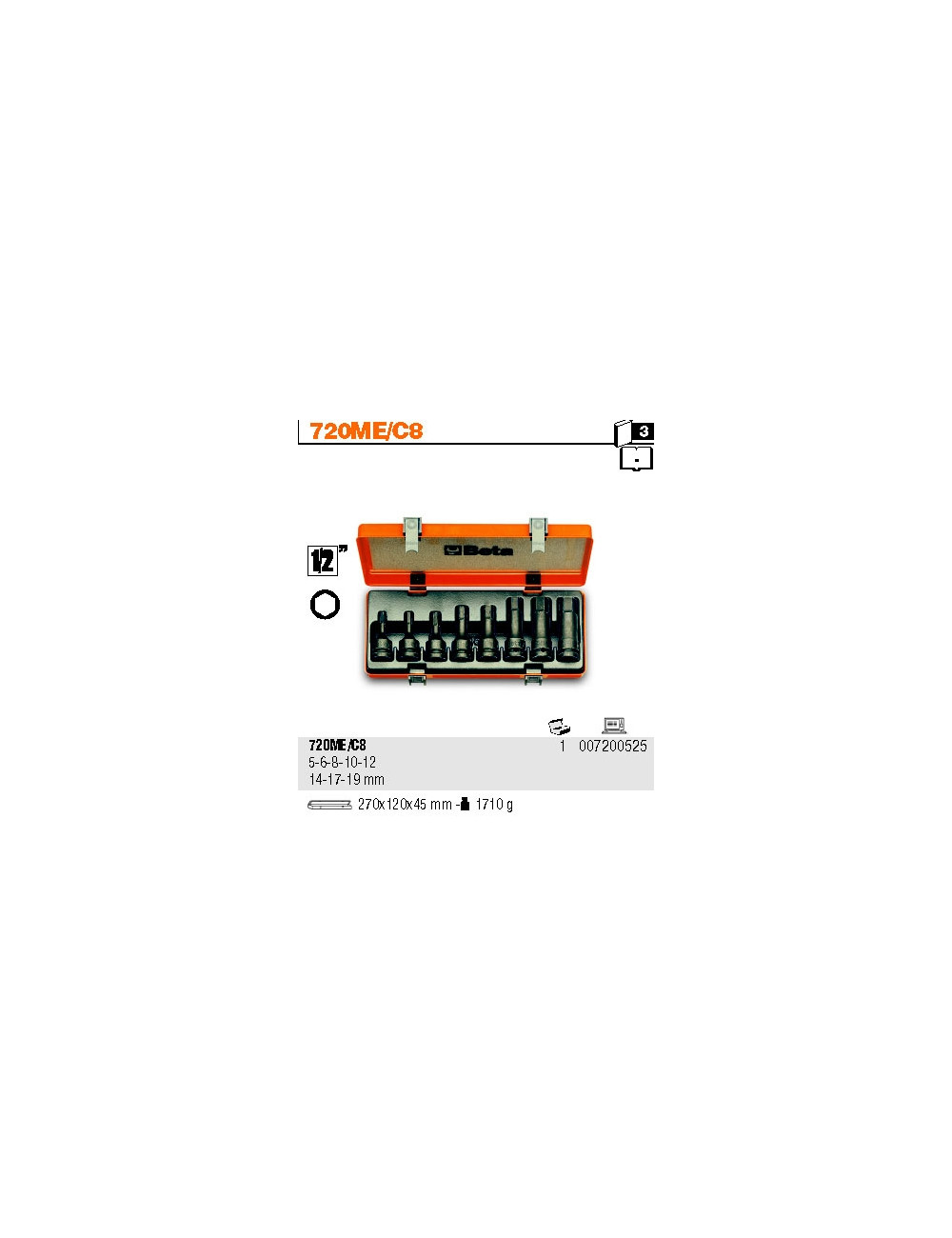 BETA KOMPLET 8 NASADEK UDAROWYCH Z KOŃCÓWKĄ TRZPIENIOWĄ SZEŚCIOKĄTNĄ