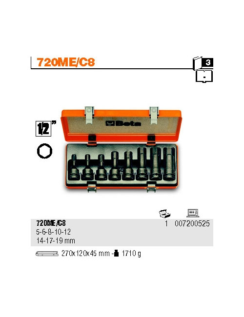BETA KOMPLET 8 NASADEK UDAROWYCH Z KOŃCÓWKĄ TRZPIENIOWĄ SZEŚCIOKĄTNĄ