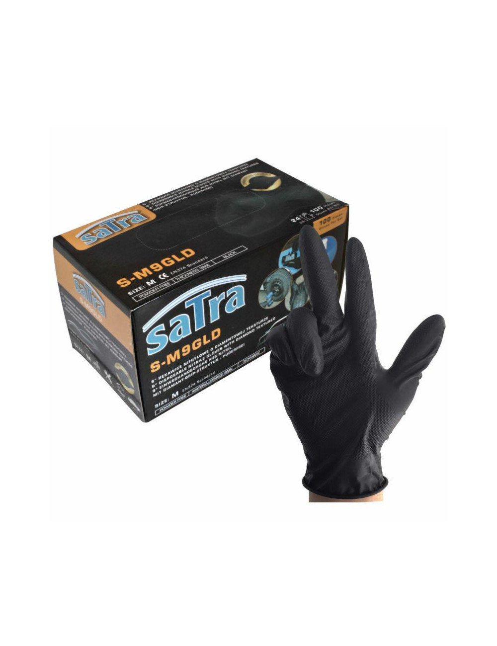 SATRA RĘKAWICE NITRYLOWE CZARNE ROZMIAR M 100szt.