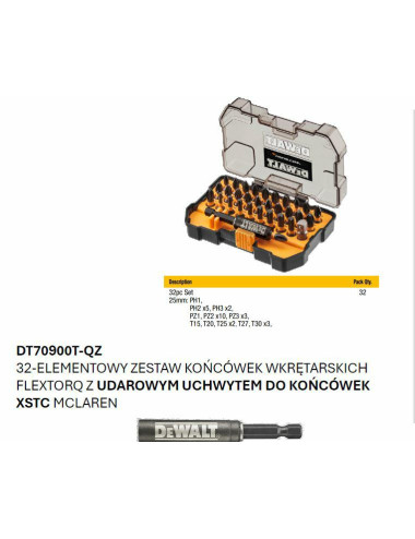 DEWALT ZESTAW KOŃCÓWEK FLEXTORQ 32cz. MCALREN