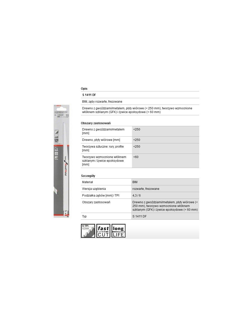 BOSCH BRZESZCZOT DO PIŁY SZABLASTEJ S1411DF 2szt.