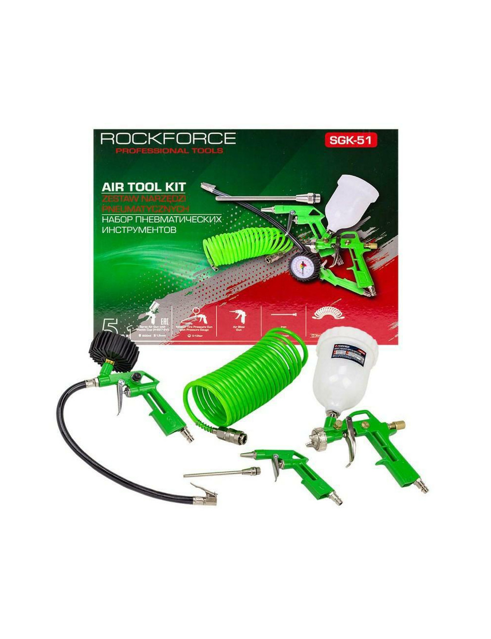 ROCKFORCE ZESTAW NARZĘDZI PNEUMATYCZNYCH 5 elementów