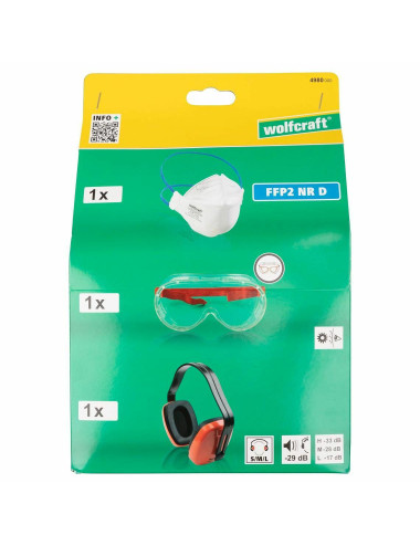 WOLFCRAFT ZESTAW OCHRONNY BHP (3 szt.) gogle maska nauszniki