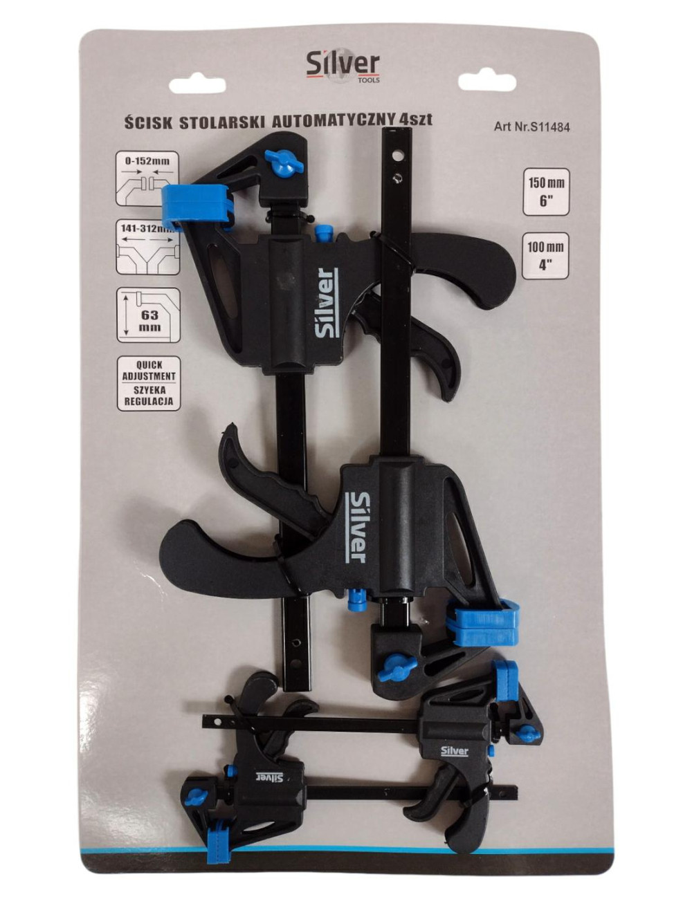 ŚCISK STOLARSKI ZESTAW AUTOMATYCZNYCH ŚCISKÓW STOLARSKICH 4 szt. 20 40 kg