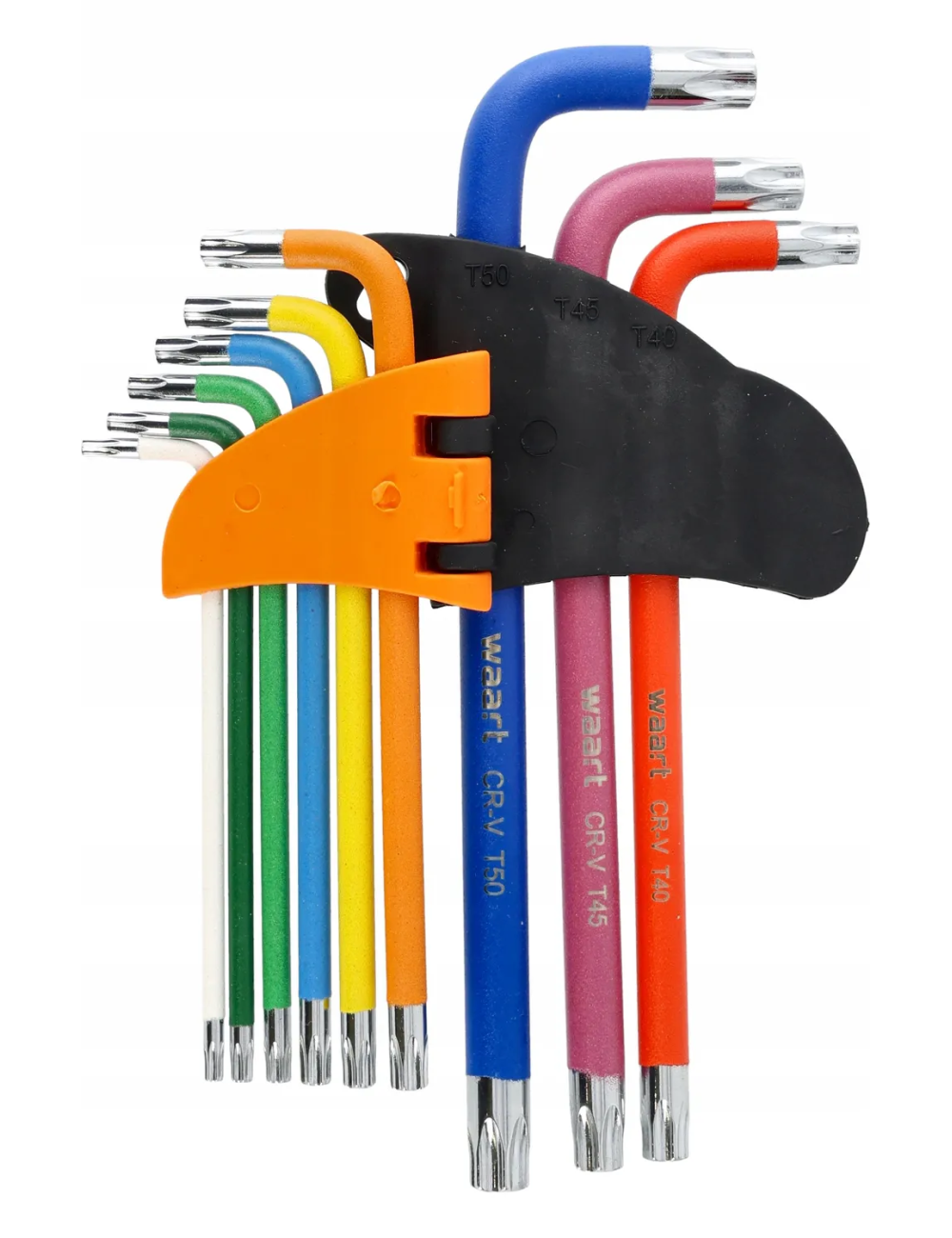 WAART KLUCZE TORX Z OTWOREM I MANGESEM , KOLOROWE, T10-50, DŁUGIE, 9 SZT.