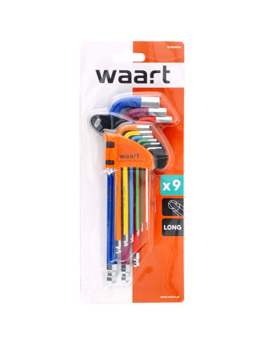 WAART ZESTAW KLUCZY SZEŚCIOKĄTNYCH Z KOŃCÓWKĄ KULISTĄ, KOLOROWE, 1.5-10 mm, DŁUGIE, 9 SZT.