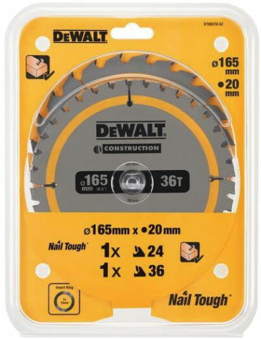 DEWALT PIŁA TARCZOWA 165x20mm 2szt. 24T i 36T CONSTRUCTION