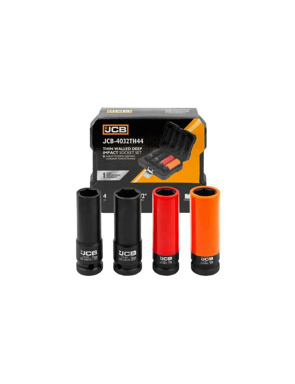 JCB NASADKI UDAROWE DŁ. KOMPLET 4el.1/2" 6-KĄT. (2x17mm, 2x19mm) CIENKOŚCIENNE