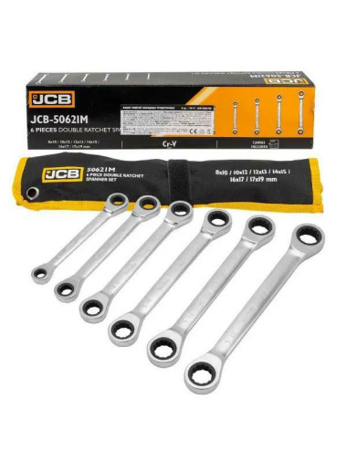 JCB KLUCZ OCZKOWY DWUSTRONNY Z GRZECHOTKĄ ZESTAW 6 ELEMENTÓW 8-19mm