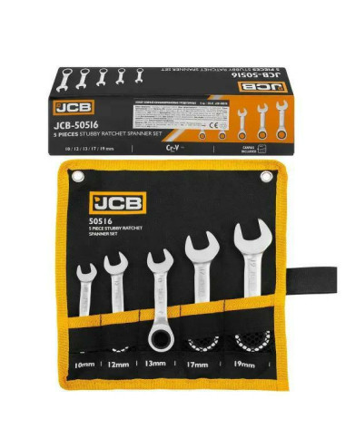 JCB KLUCZ PŁASKO-OCZKOWY Z GRZECHOTKĄ KRÓTKI ZESTAW 5 ELEMENTÓW 10-19mm