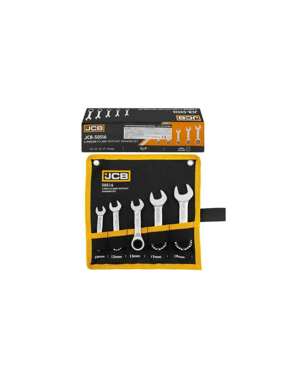 JCB KLUCZ PŁASKO-OCZKOWY Z GRZECHOTKĄ KRÓTKI ZESTAW 5 ELEMENTÓW 10-19mm