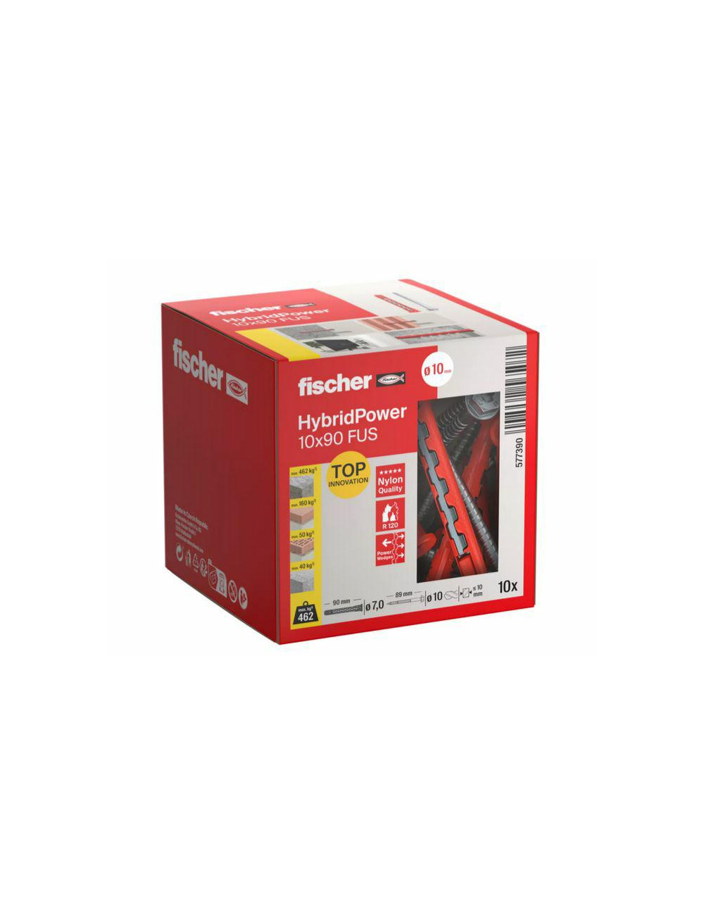 FISCHER KOŁEK HYBRIDPOWER 10x90 10szt. KLUCZ OGNIOODPORNY