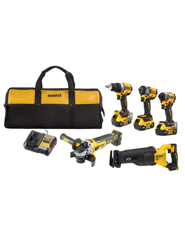 DEWALT ZESTAW WKRĘTARKADCD800, ZAKRĘTARKA + KLUCZ UDAROWY + PIŁA SZABLAST + SZLIFIERKA KĄTOWA 3x5,0Ah