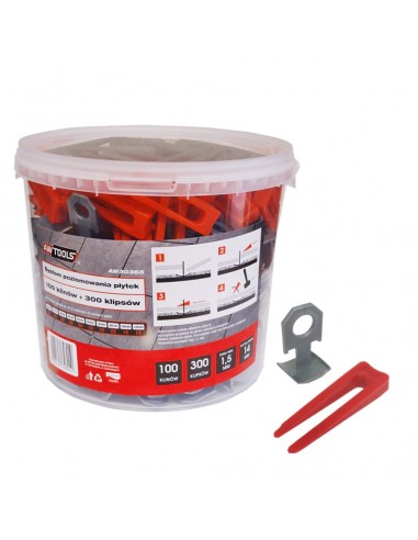 AWTOOLS SYSTEM POZIOMOWANIA PŁYTEK STANDARD 1,5mm - 7-15mm - KLIPS 300szt. + KLIN 100szt.