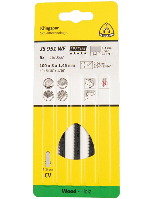 KLINGSPOR BRZESZCZOT DO WYRZYNARKI 100x8x1,45mm JS 951 WF 5szt.