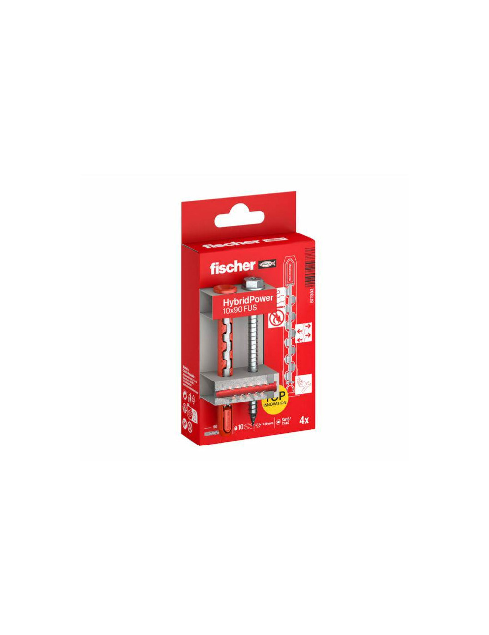 FISCHER KOŁEK HYBRIDPOWER 10x90 4szt. BLISTER KLUCZ OGNIOODPORNY