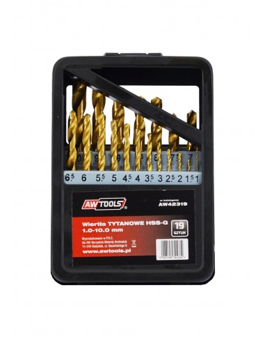 AWTOOLS WIERTŁA DO METALU HSS-G TYTAN KOMPLET 19elem. /1,0-10,0mm/