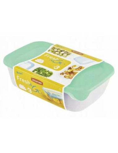 CURVER ZESTAW POJEMNIKÓW FRESH&amp;GO 3szt 0,5 1 2L SELEDYNOWY