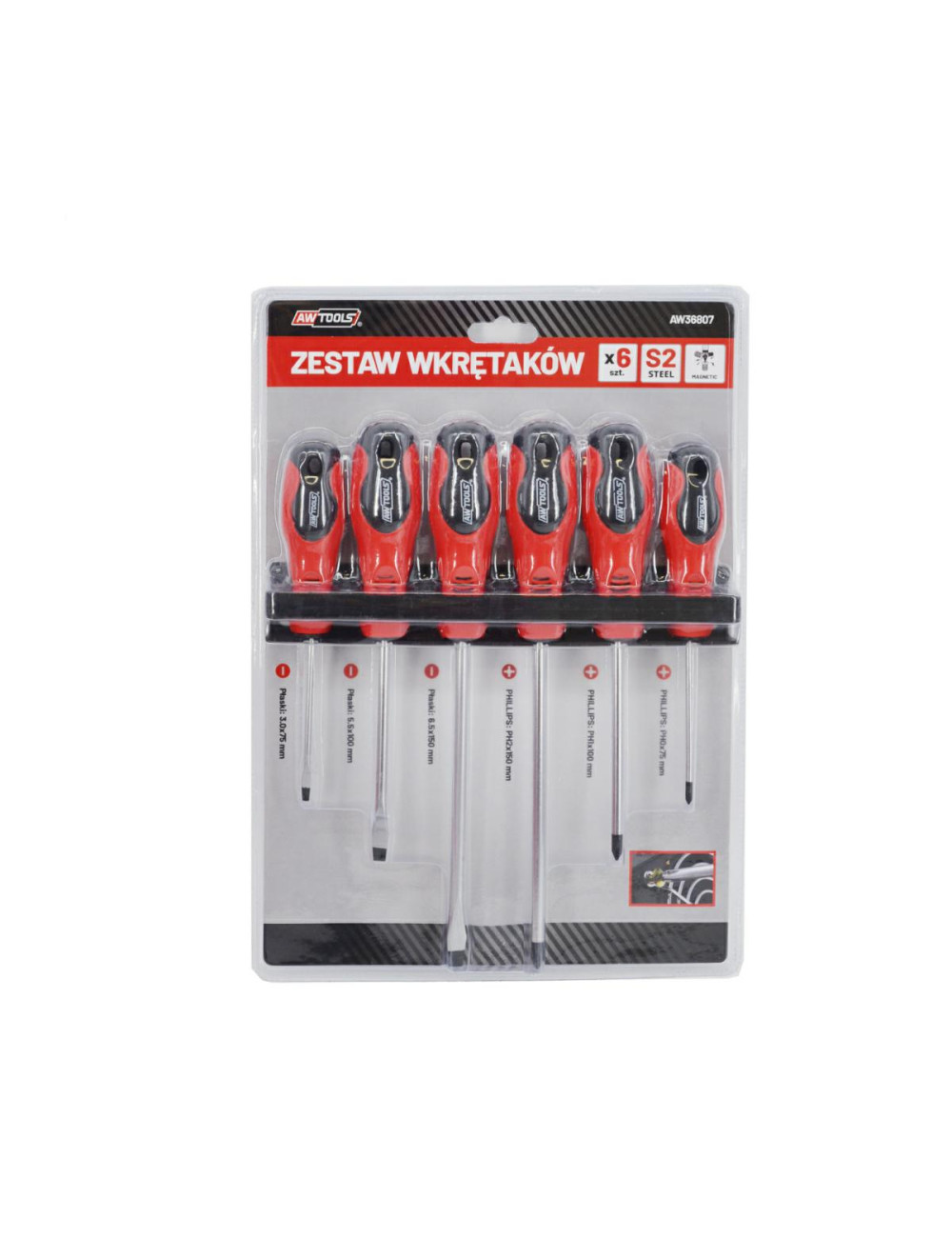AWTOOLS ZESTAW WKRĘTAKÓW BLISTER S2 6szt.NA WIESZAKU