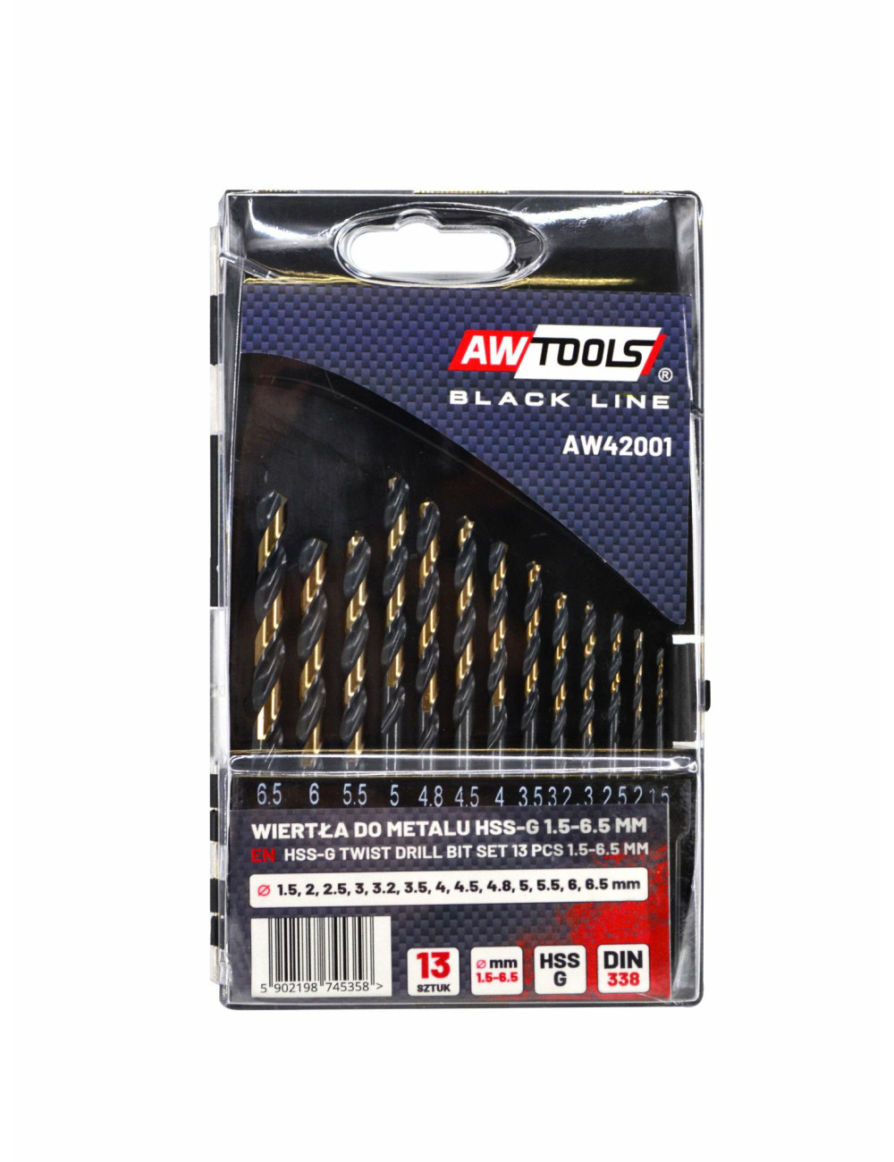 AWTOOLS WIERTŁO METAL HSS M2 KOMPLET 13szt . 1.5 - 6.5mm PREMIUM