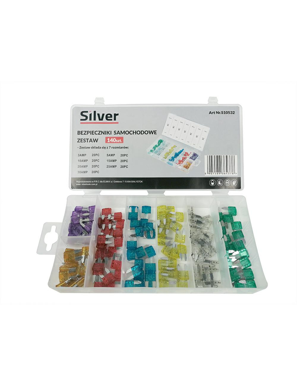 BEZPIECZNIKI 3-30A 140szt. SILVER