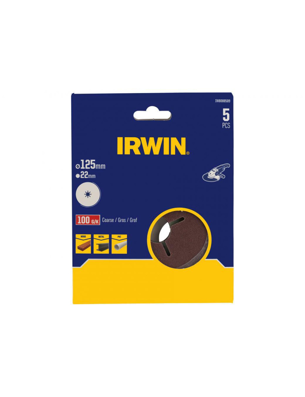 IRWIN KRĄŻEK FIBROWY 125mm x 22mm P 60 5szt