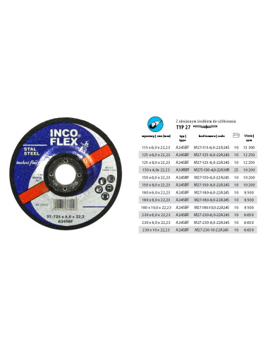 TARCZA METAL SZLIF.INCOFLEX 230*6,0 WYPUKŁA.