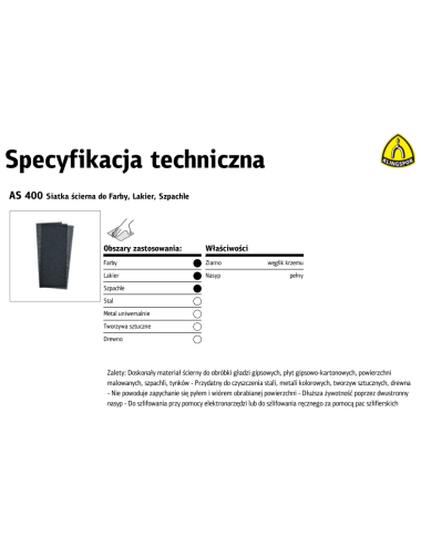 KLINGSPOR SIATKA ŚCIERNA AS400 gr. 60 50szt. 115mm x 280mm