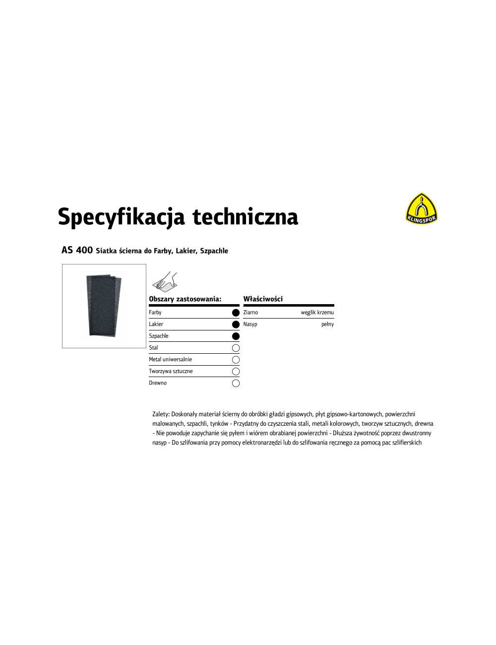 KLINGSPOR SIATKA ŚCIERNA AS400 gr.150 50szt. 115mm x 280mm