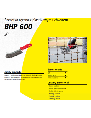 KLINGSPOR SZCZOTKA RĘCZNA UCHWYT PLASTIKOWY BHP600 DRUT MOSIĘŻNY