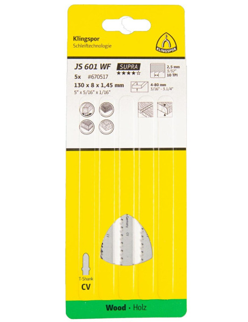 KLINGSPOR BRZESZCZOT DO WYRZYNARKI 130x8x1,45mm JS 601 WF 5szt.