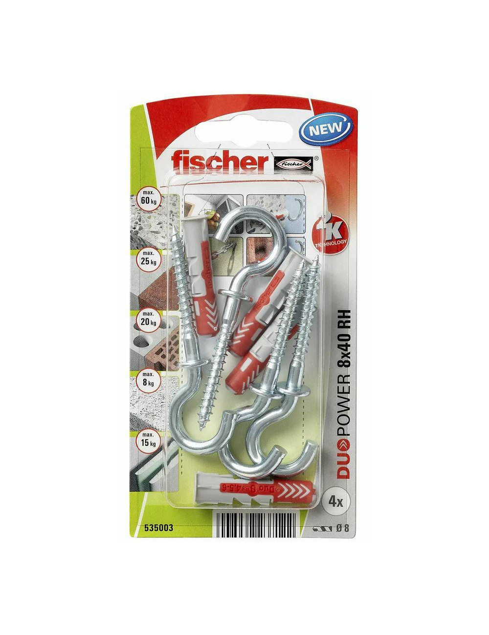 FISCHER KOŁEK DUOPOWER 8x40 Z HAKIEM OKRĄGŁYM 4szt.