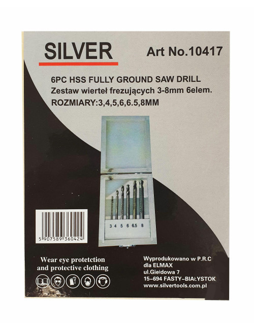 ZESTAW WIERTEŁ FREZUJĄCYCH 6szt. SILVER 3-8mm