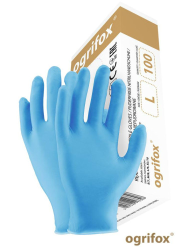 RĘKAWICE NITRYLOWE BEZPUDROWE 100szt. OGRIFOX XL GOSPODARCZE I OCHRONNE NIEBIESKIE