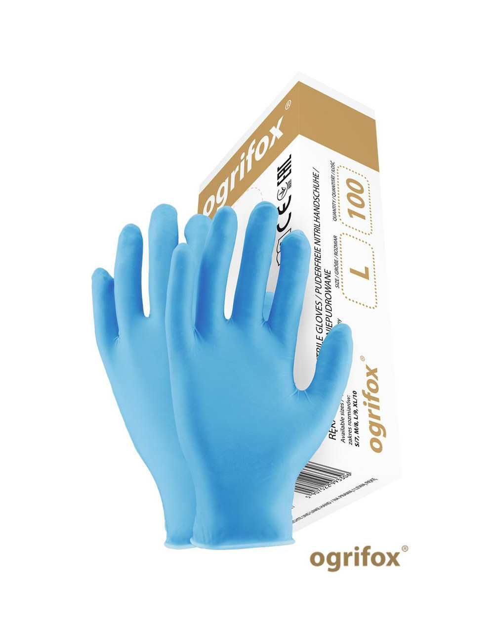 RĘKAWICE NITRYLOWE BEZPUDROWE 100szt. OGRIFOX XL GOSPODARCZE I OCHRONNE NIEBIESKIE