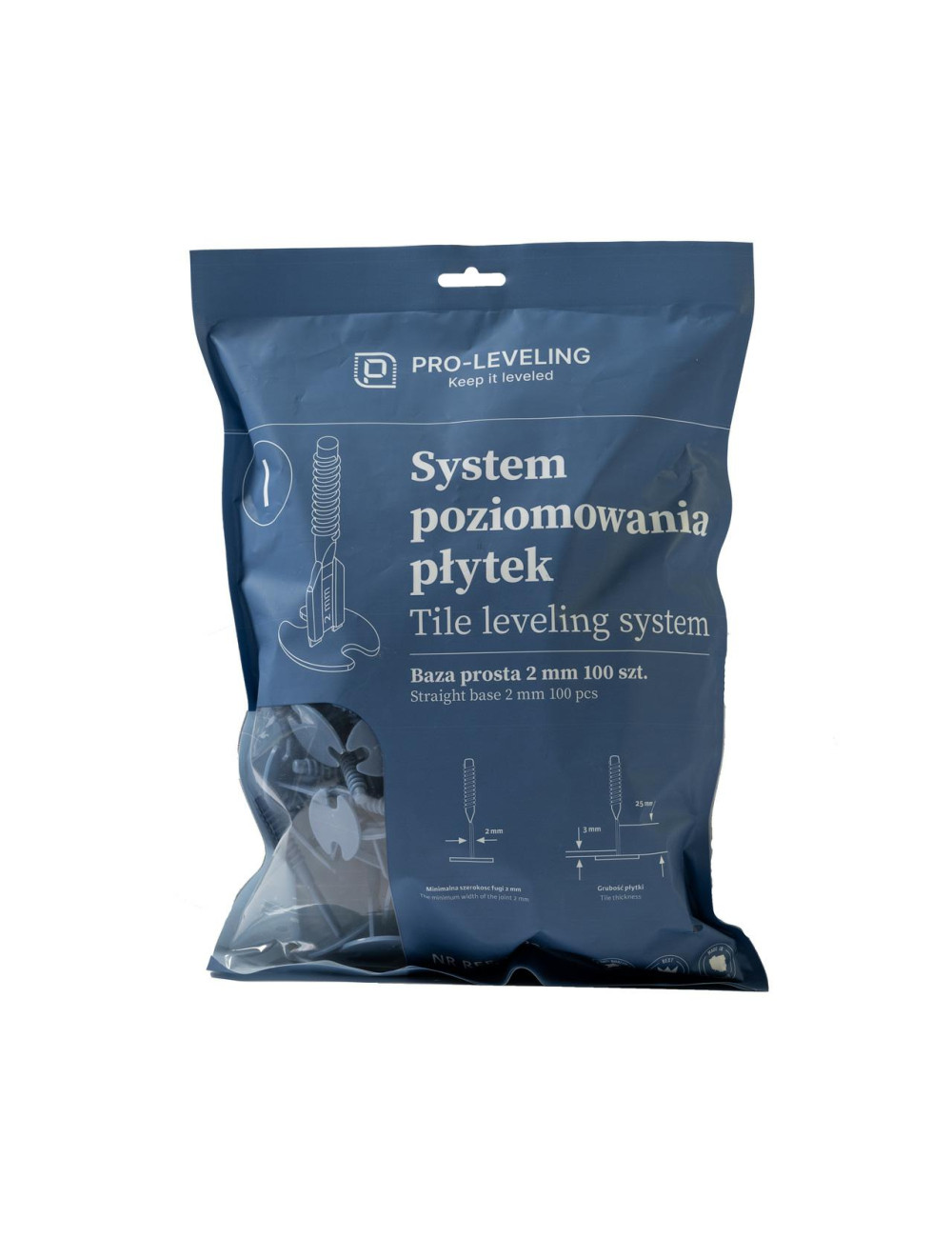 SYSTEM POZIOMOWANIA PŁYTEK BAZA PROSTA 2mm 100szt. PRO-LEVELING