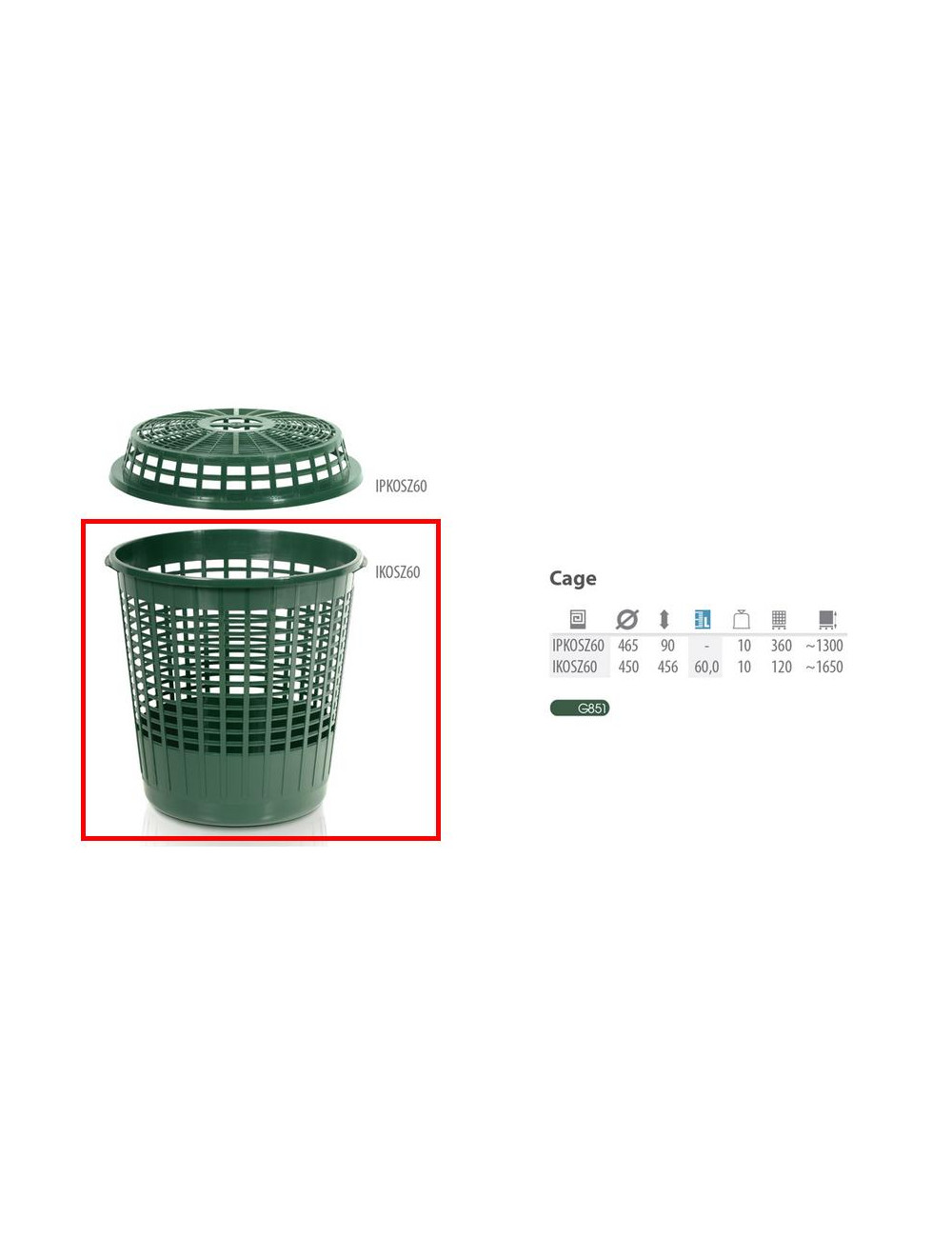 PP.KOSZ ZIELONY CAGE 60L