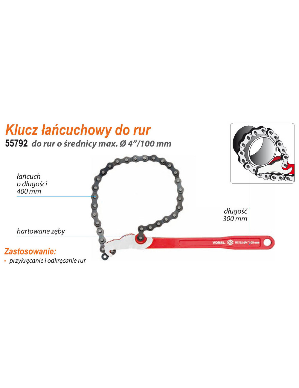 VOREL KLUCZ ŁAŃCUCHOWY 300mm