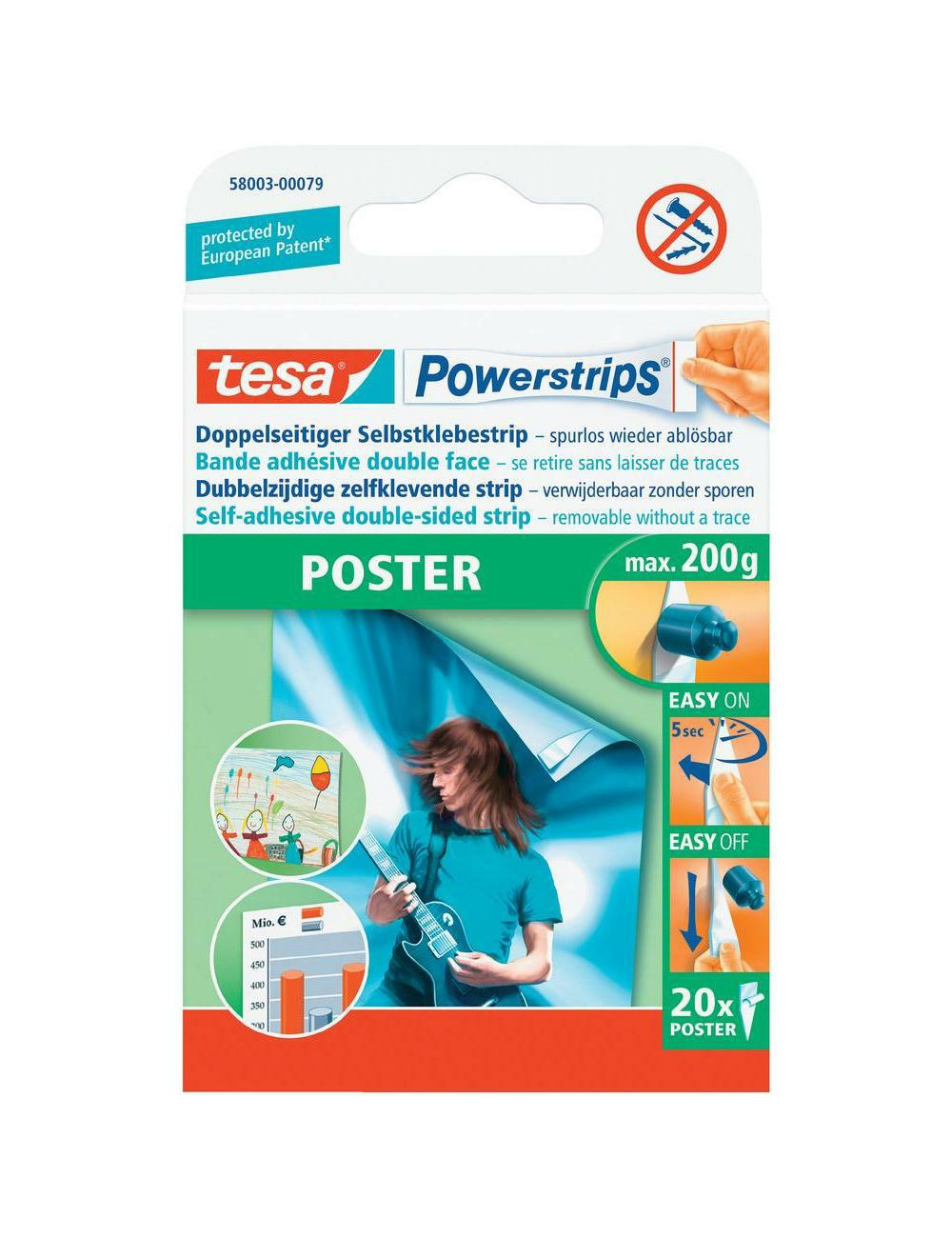 TESA PLASTRY SAMOPRZYLEPNE 20szt. 0,2KG POWERTSRIPS POSTER